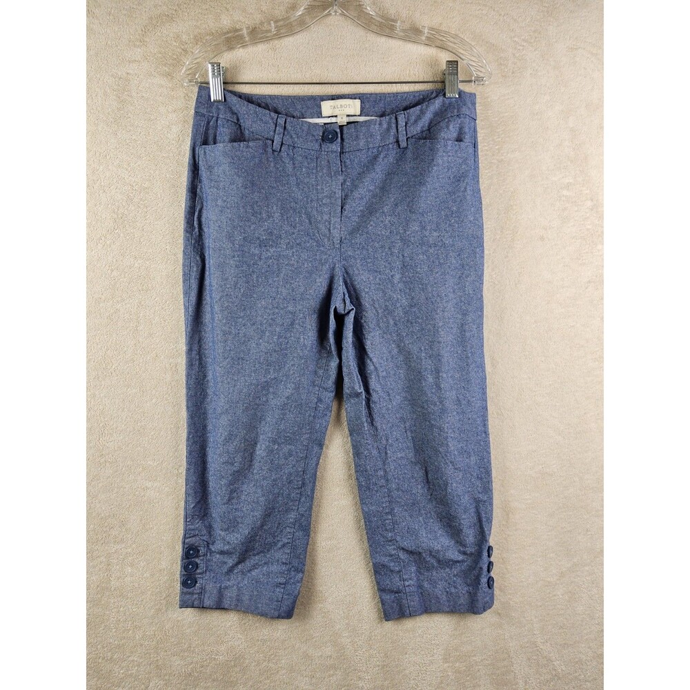 Talbots Women's Flat Front Cropped Chino Pants Blue Size 6